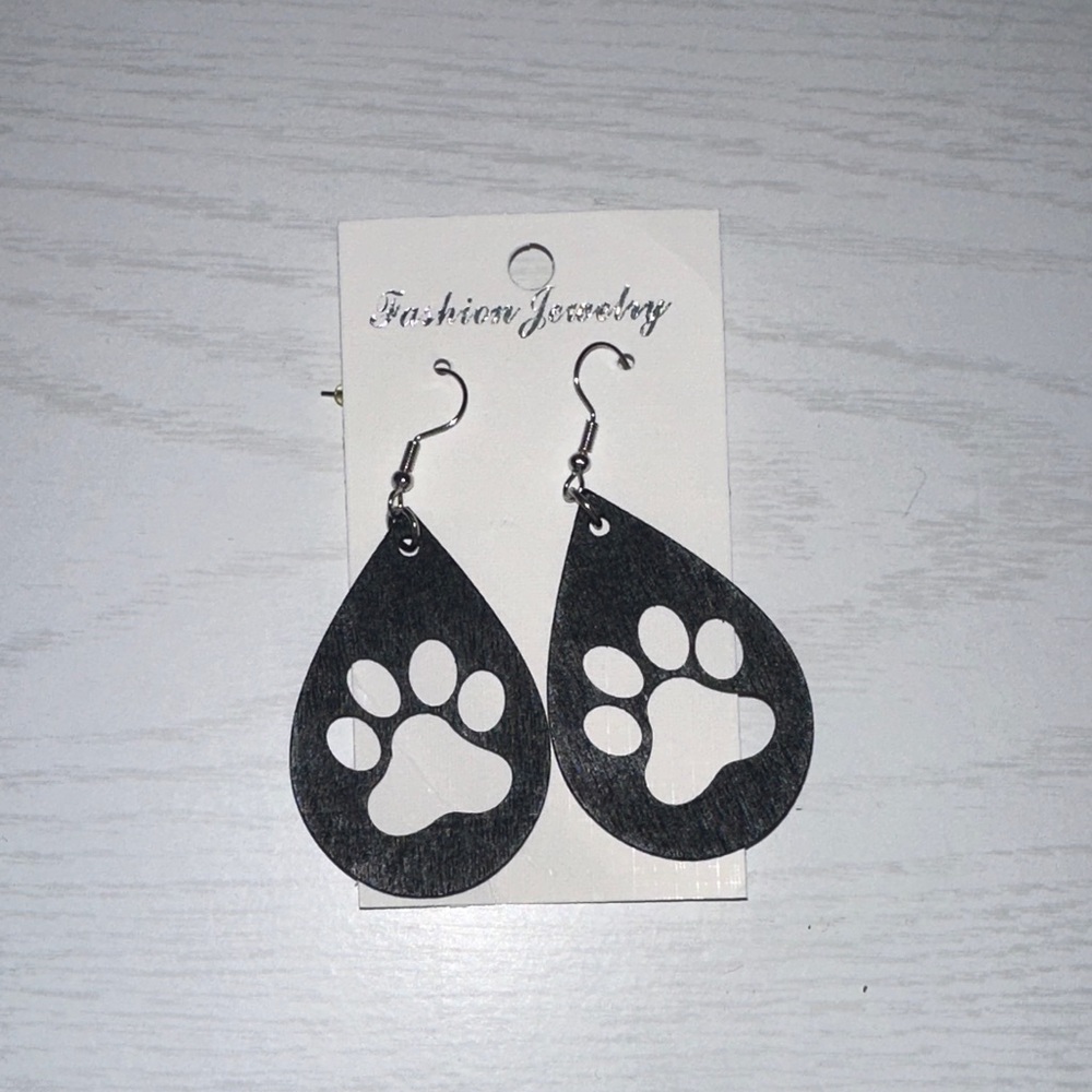Black Paw Print Dog Earrings